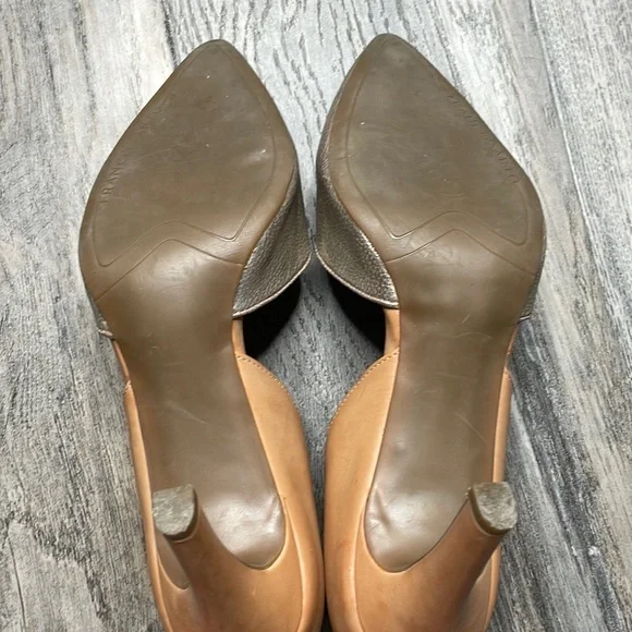 Franco Sarto Arrow Tan & Gold Metallic Leather D’Orsay High Heels, size 8 - Picture 8 of 8